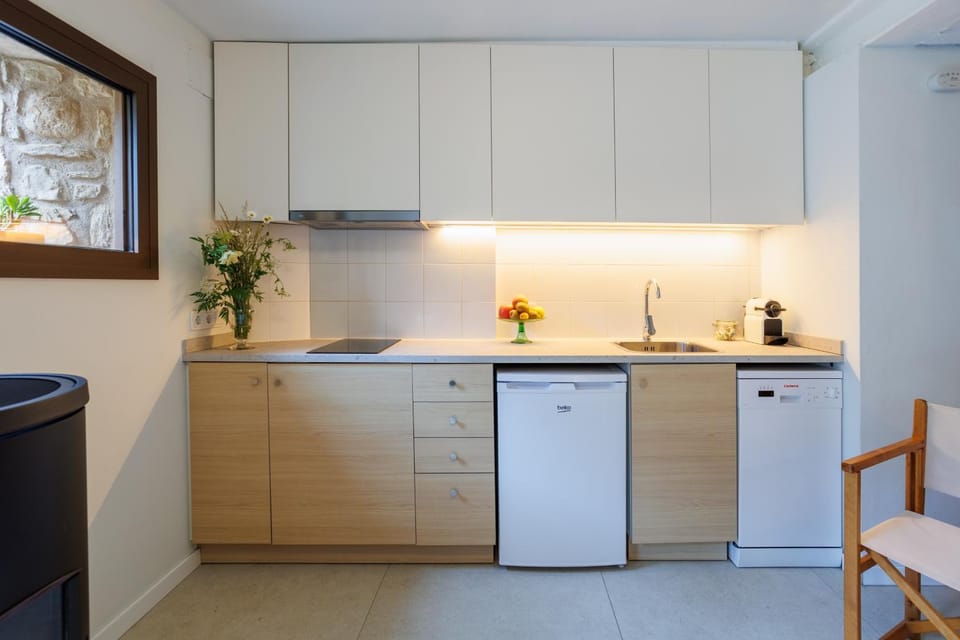 Kitchen or kitchenette, dishwasher, stove