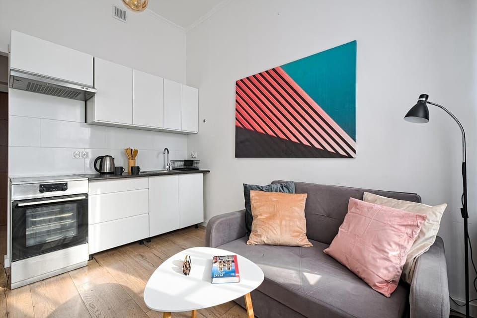 Kitchen or kitchenette, Living room, Seating area