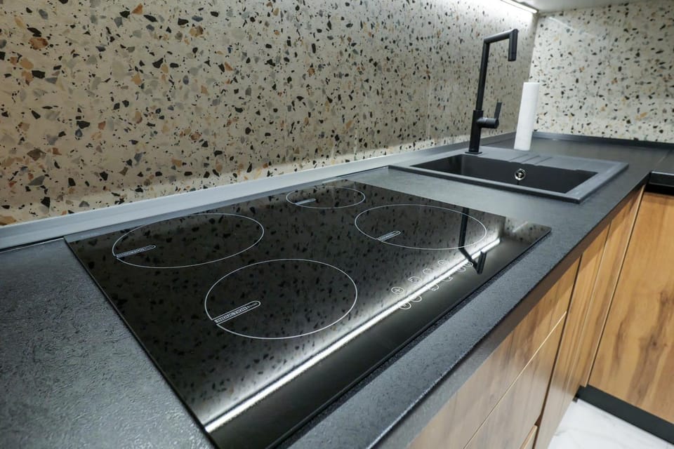 Kitchen or kitchenette, stove