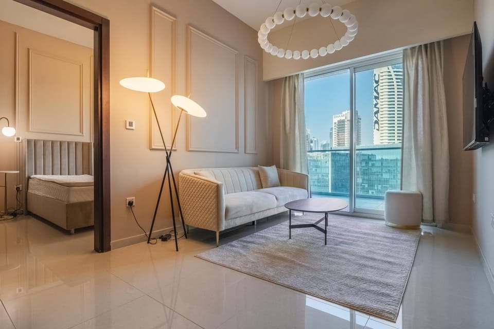 Living room, Seating area, Bedroom, City view