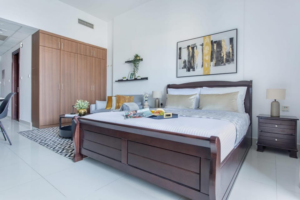 Bed, wardrobe