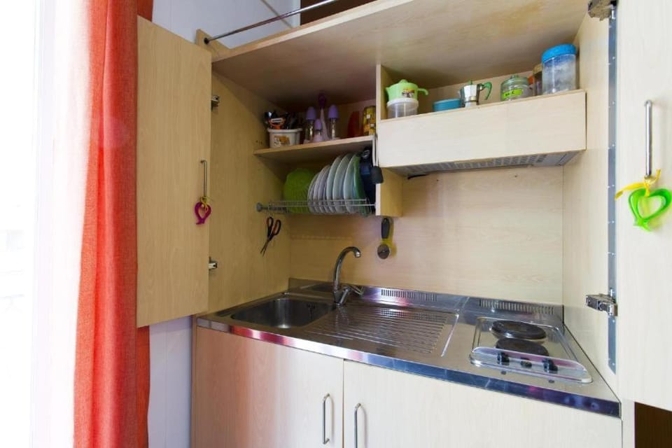 Kitchen or kitchenette, stove