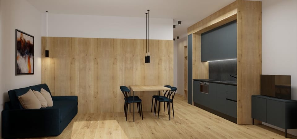 TV and multimedia, Kitchen or kitchenette, Living room, Seating area, Dining area