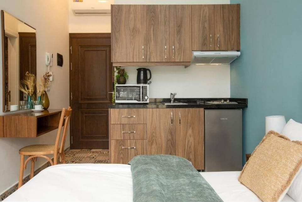 Kitchen or kitchenette, microwave