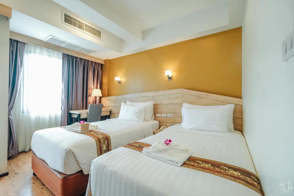Bed, Photo of the whole room, Bedroom, towels, air conditioner