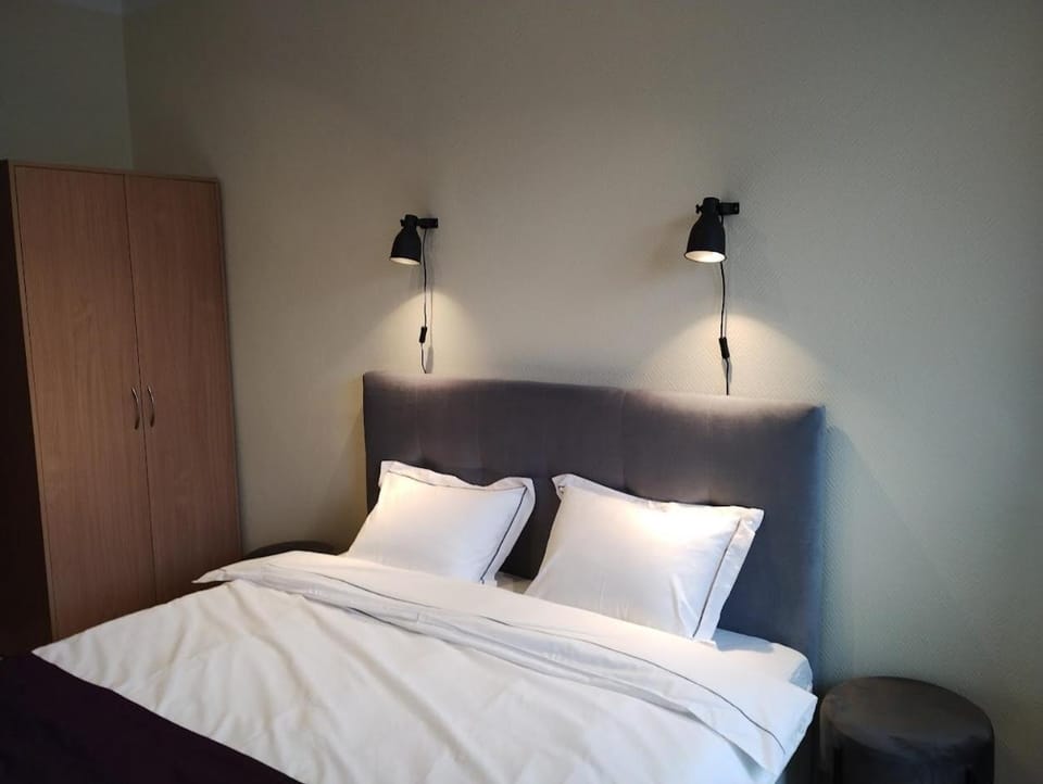 Bed, wardrobe