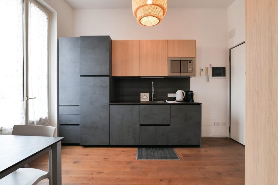 Kitchen or kitchenette, stove