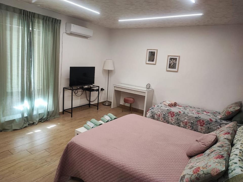 Bed, People, TV and multimedia, Photo of the whole room, Decorative detail, Bedroom, Guests, Family, furniture, heating, towels, air conditioner