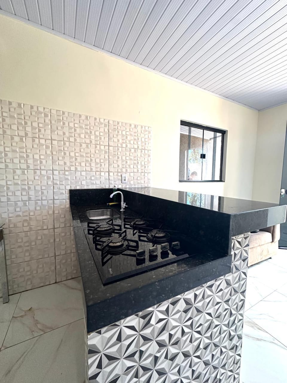 Kitchen or kitchenette, stove