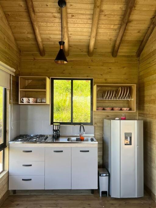 Kitchen or kitchenette, stove