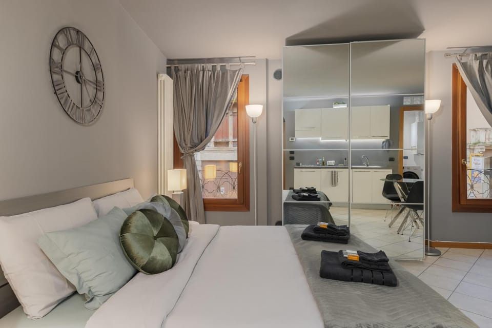 Bed, wardrobe