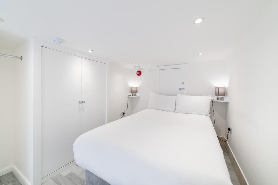 Bed, wardrobe