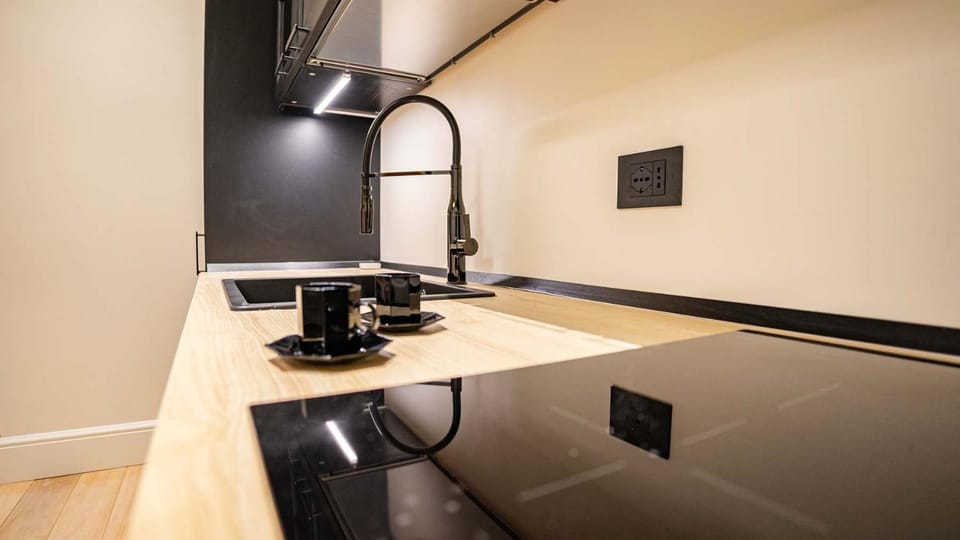 Kitchen or kitchenette, stove