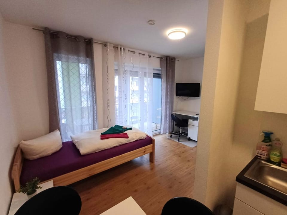Bed, TV and multimedia, Kitchen or kitchenette, Living room, Photo of the whole room, Seating area, Bedroom
