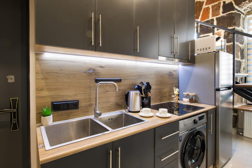 Coffee/tea facilities, Kitchen or kitchenette, stove, washing machine