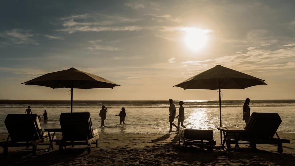 Natural landscape, Beach, Sea view, Sunset, sunbed
