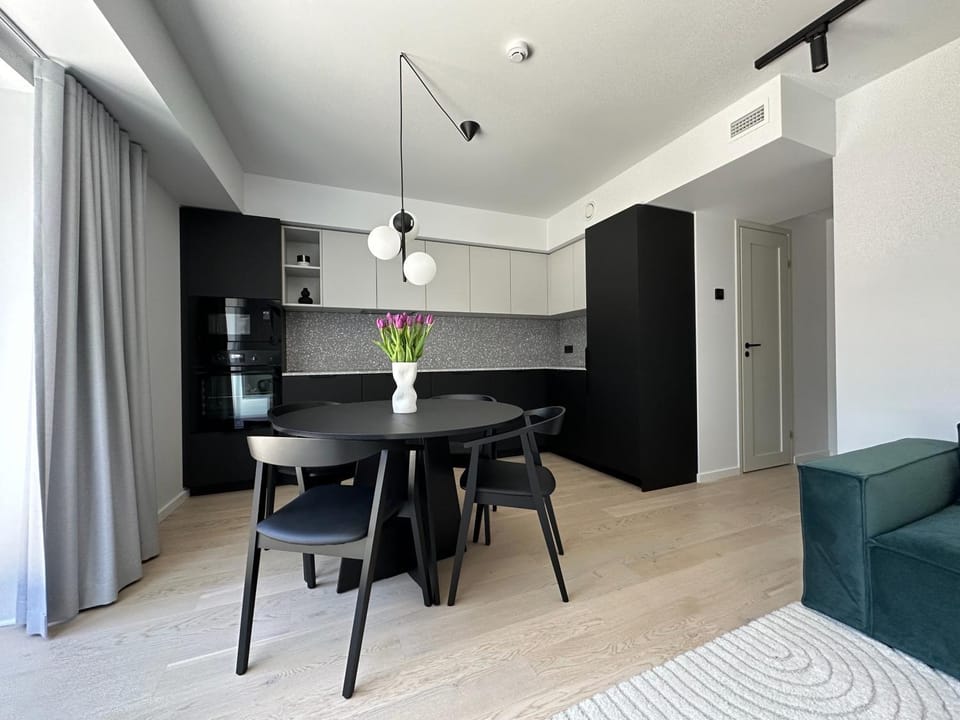 Kitchen or kitchenette, Living room, Seating area, Dining area