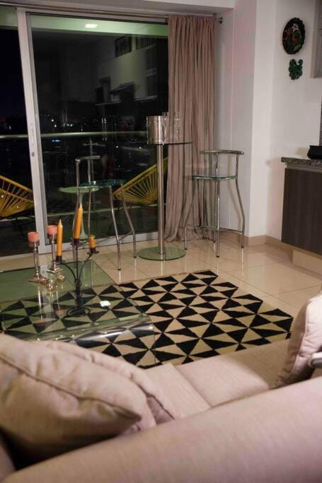 Patio, Night, View (from property/room), Balcony/Terrace, Living room, Seating area, Dining area