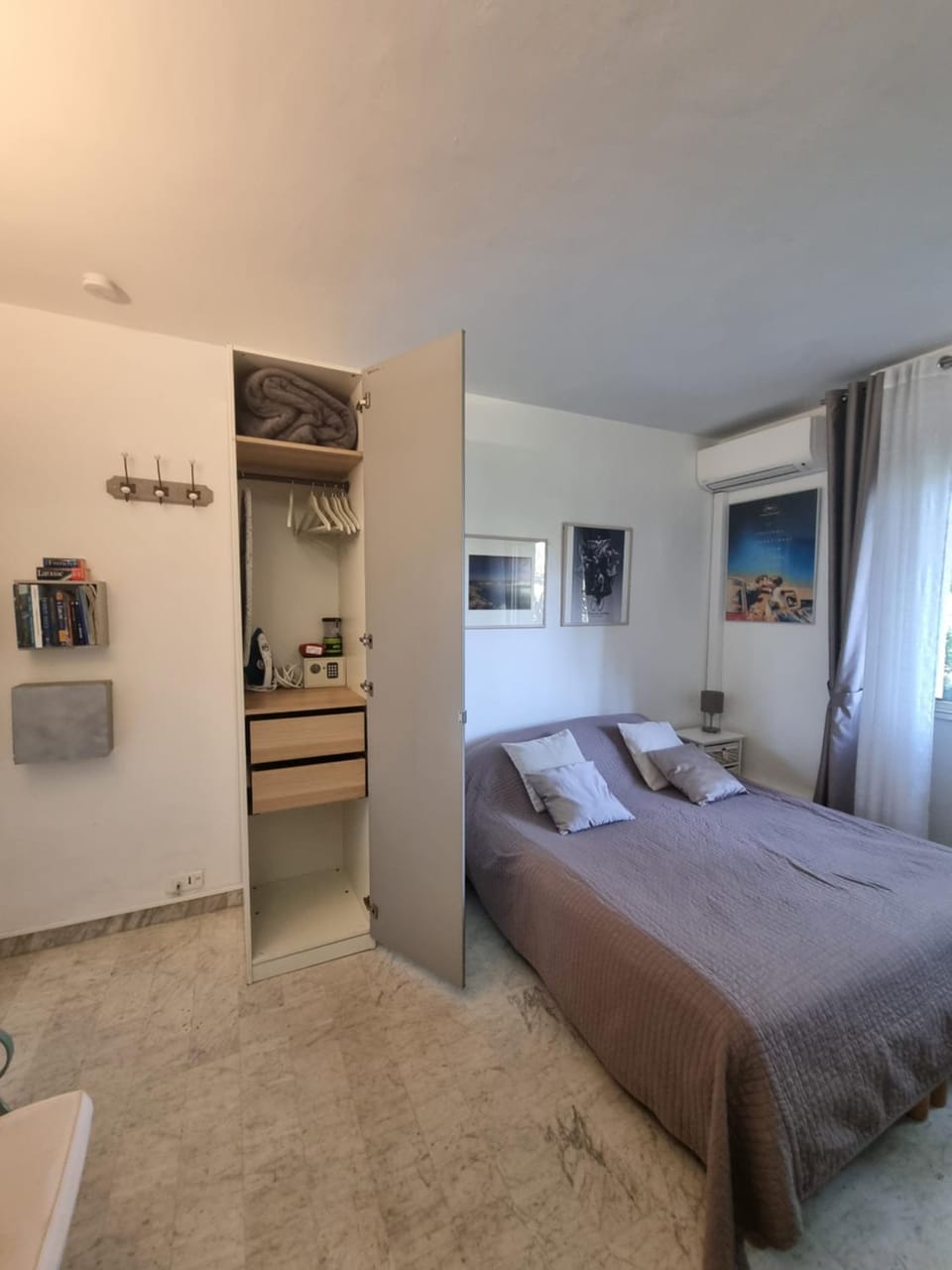Bed, wardrobe