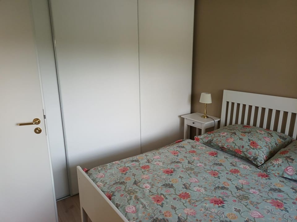 Bed, wardrobe