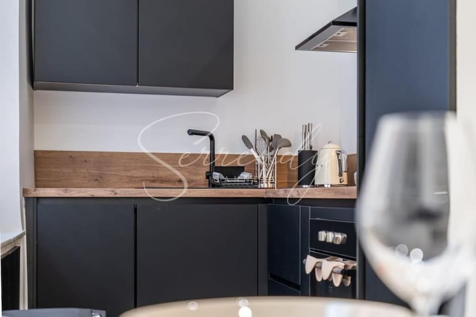 Kitchen or kitchenette, stove