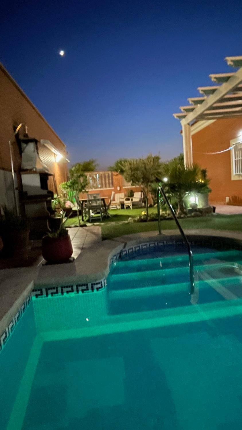 Night, Pool view, Swimming pool