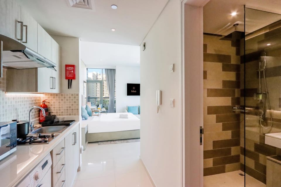 Kitchen or kitchenette, stove