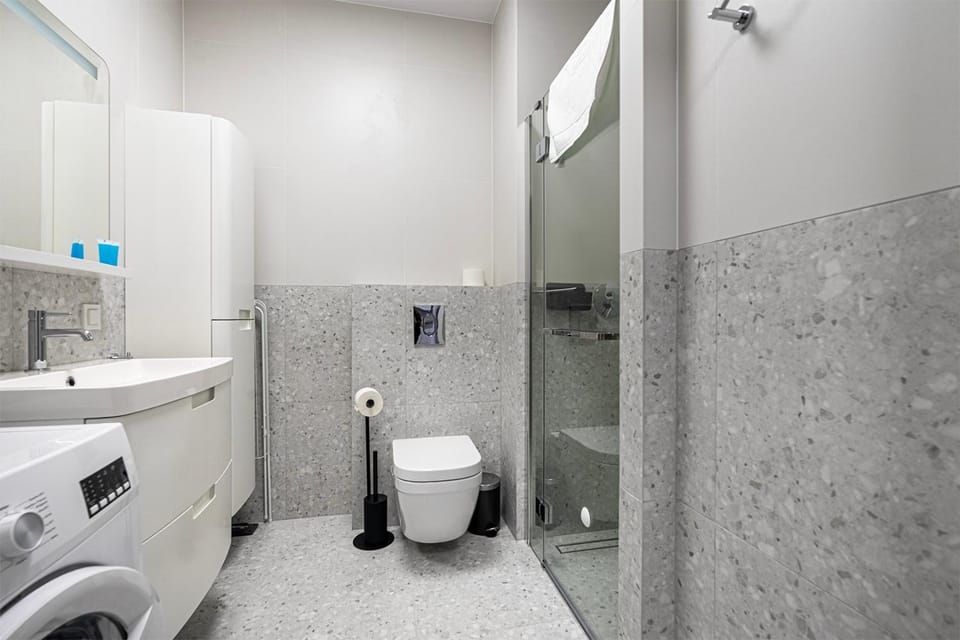 Shower, Toilet, Bathroom, towels, washing machine
