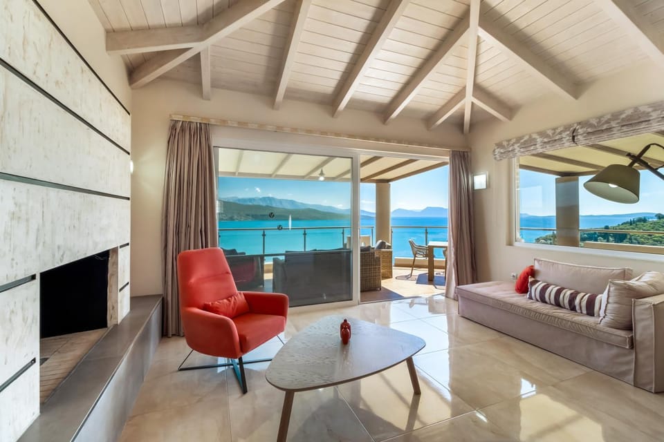 Living room, Seating area, Sea view, fireplace