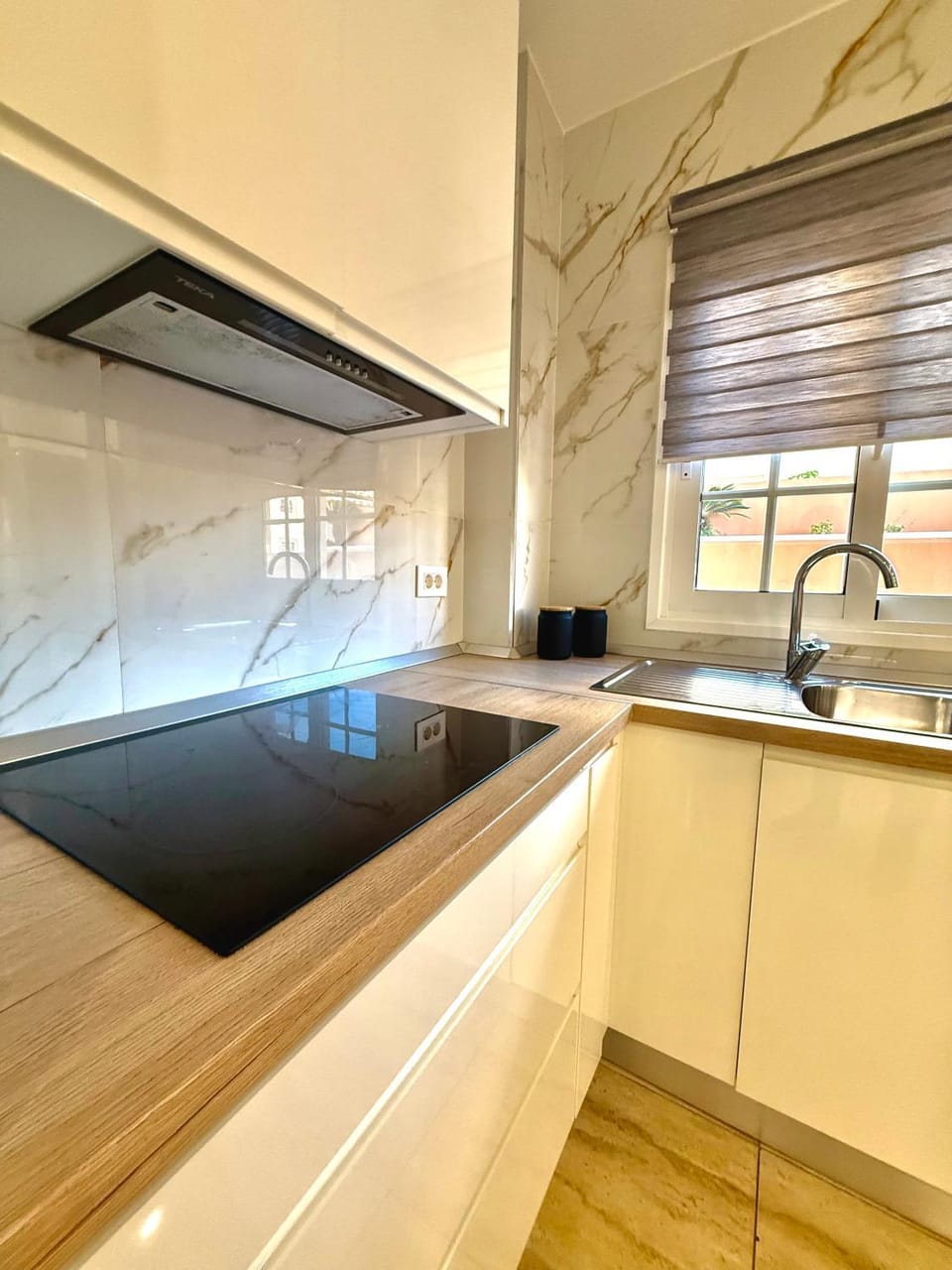 Kitchen or kitchenette, stove
