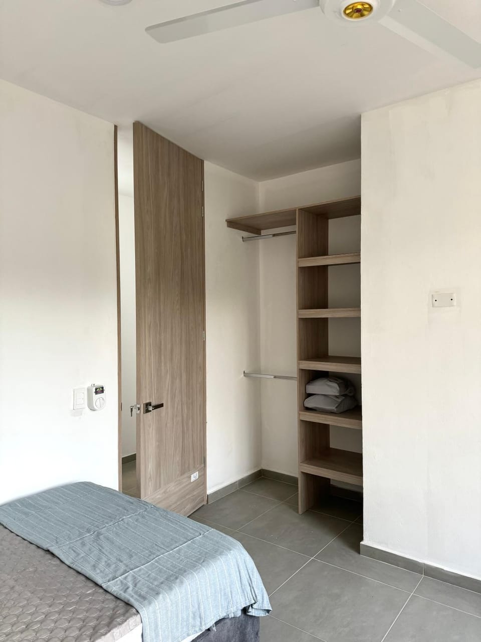 Bed, wardrobe