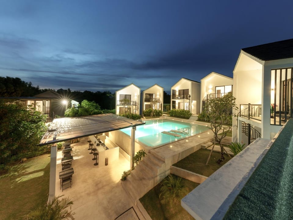 Property building, Swimming pool, Sunset