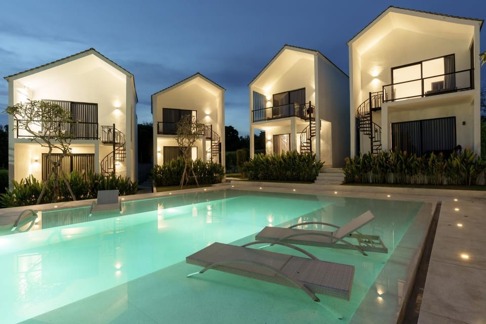 Property building, Swimming pool, Sunset
