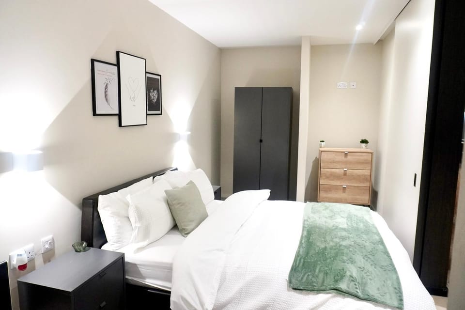 Bed, wardrobe