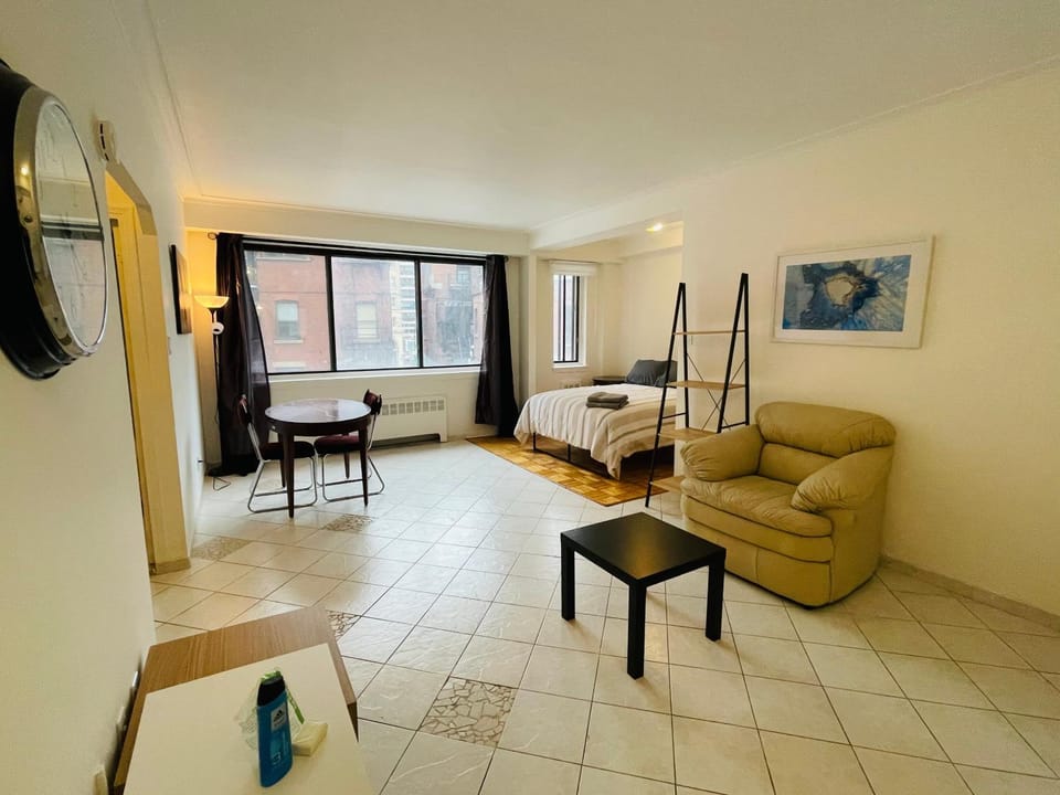 Bed, Living room, Seating area