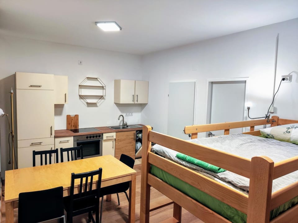 Kitchen or kitchenette, Photo of the whole room, Dining area, Bedroom, bunk bed, oven