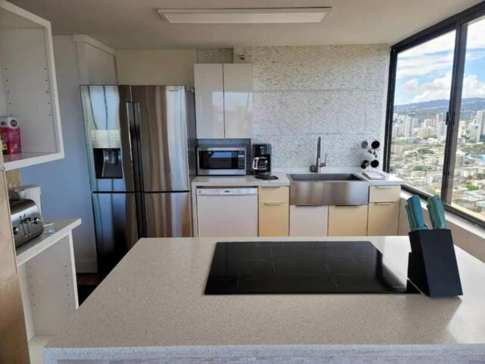 Kitchen or kitchenette, minibar, stove