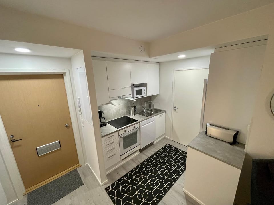 Kitchen or kitchenette, oven, toaster