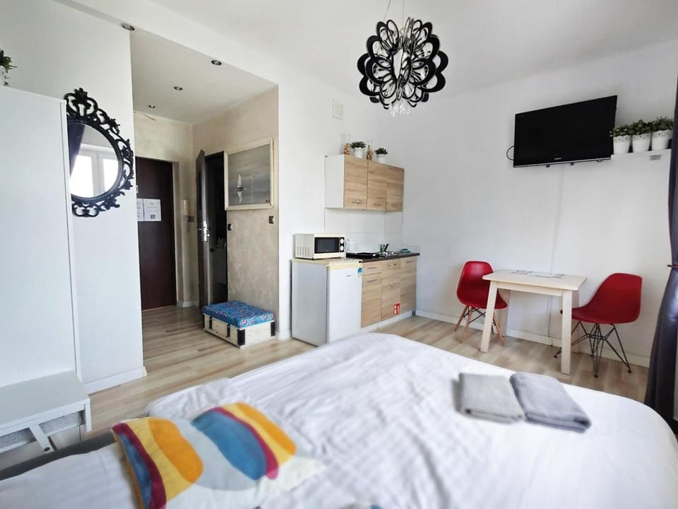 Bed, TV and multimedia, microwave, kitchen