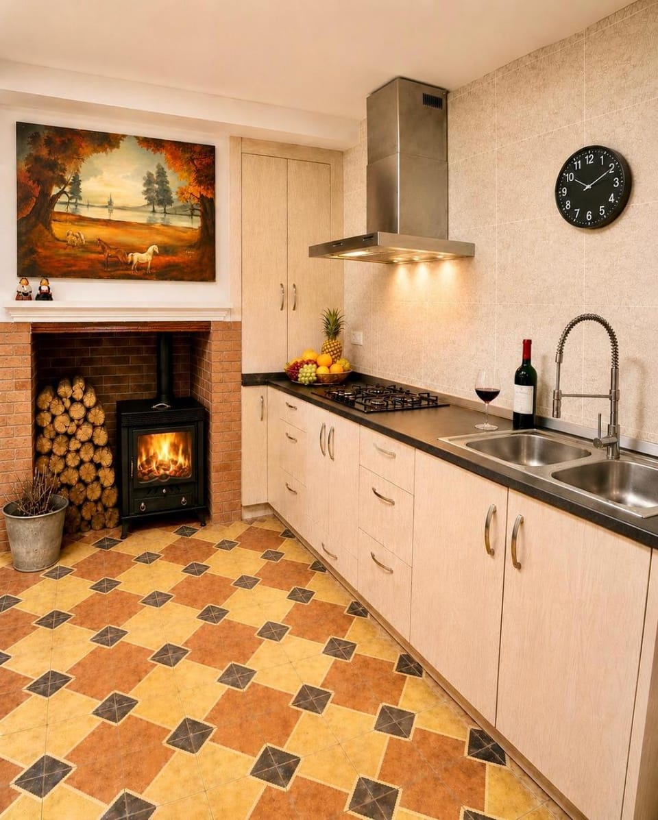 Kitchen or kitchenette, stove