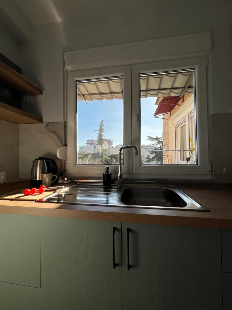 Kitchen or kitchenette, stove