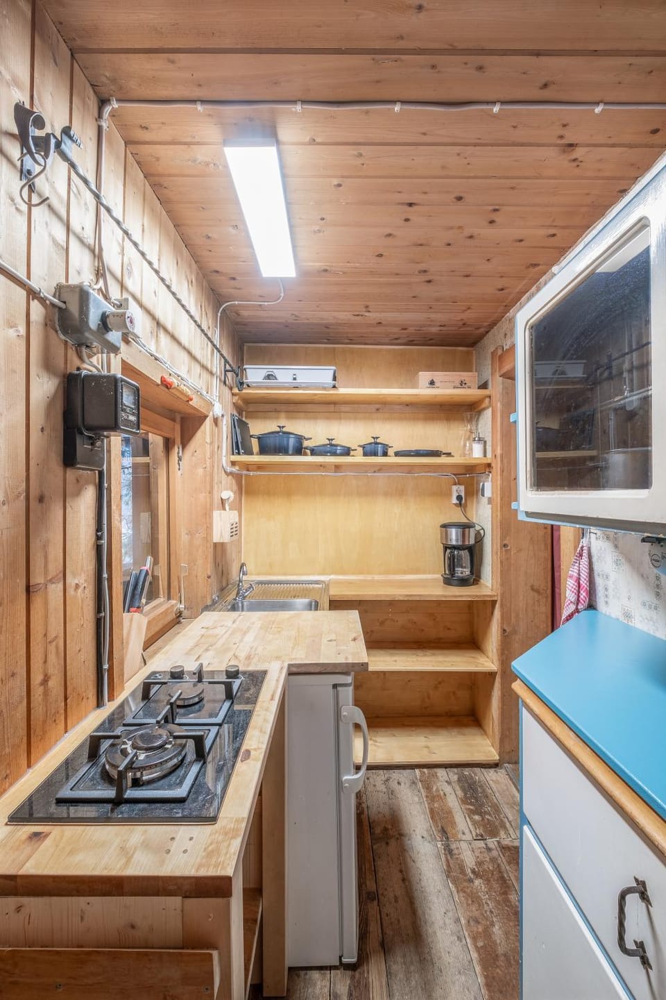 Kitchen or kitchenette, stove