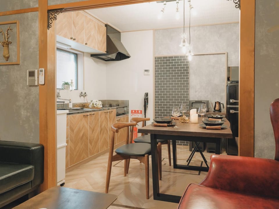 Kitchen or kitchenette, Living room, Dining area, stove
