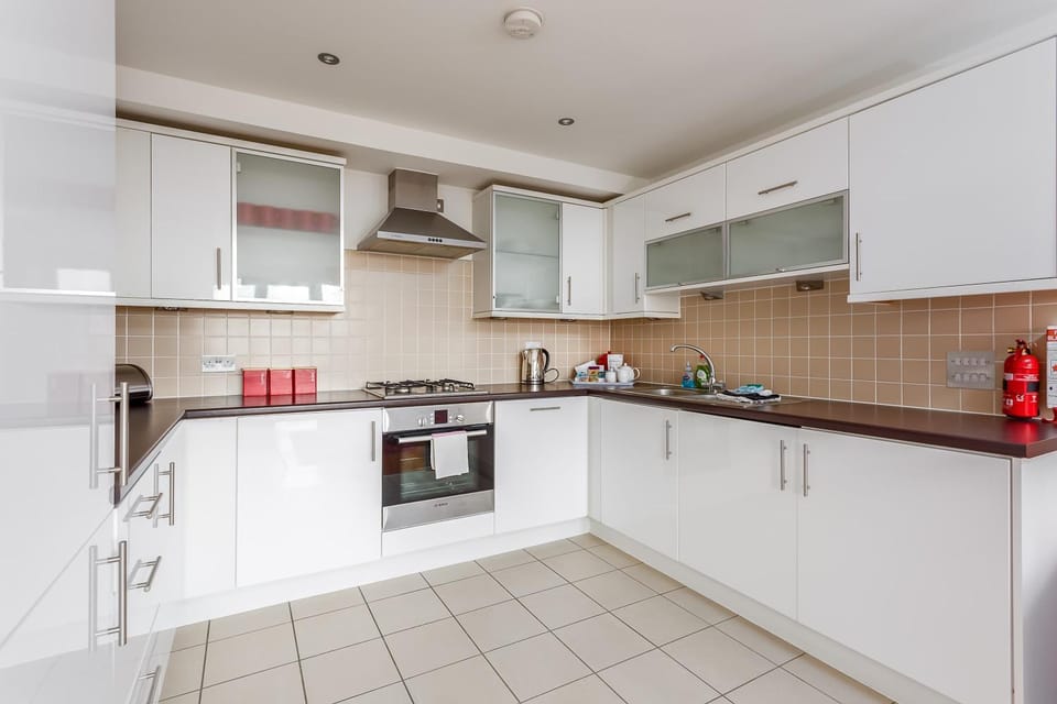 Kitchen or kitchenette, dishwasher, stove