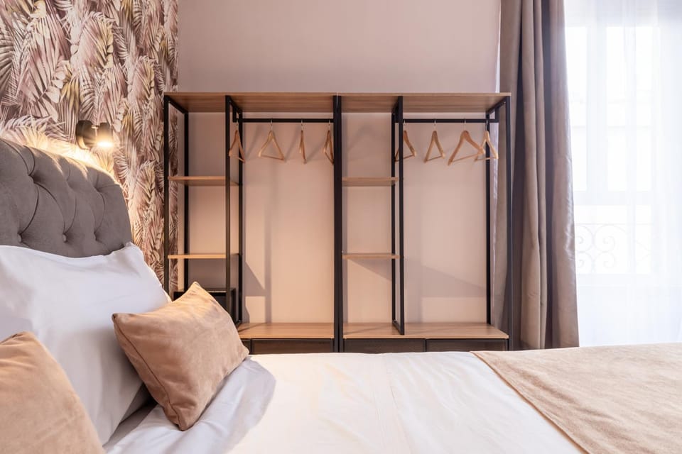 Bed, wardrobe
