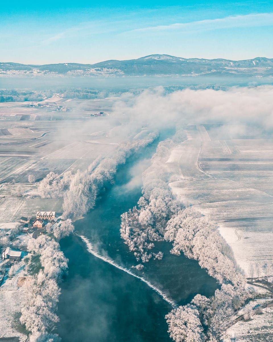 Bird's eye view, Winter, Mountain view, River view