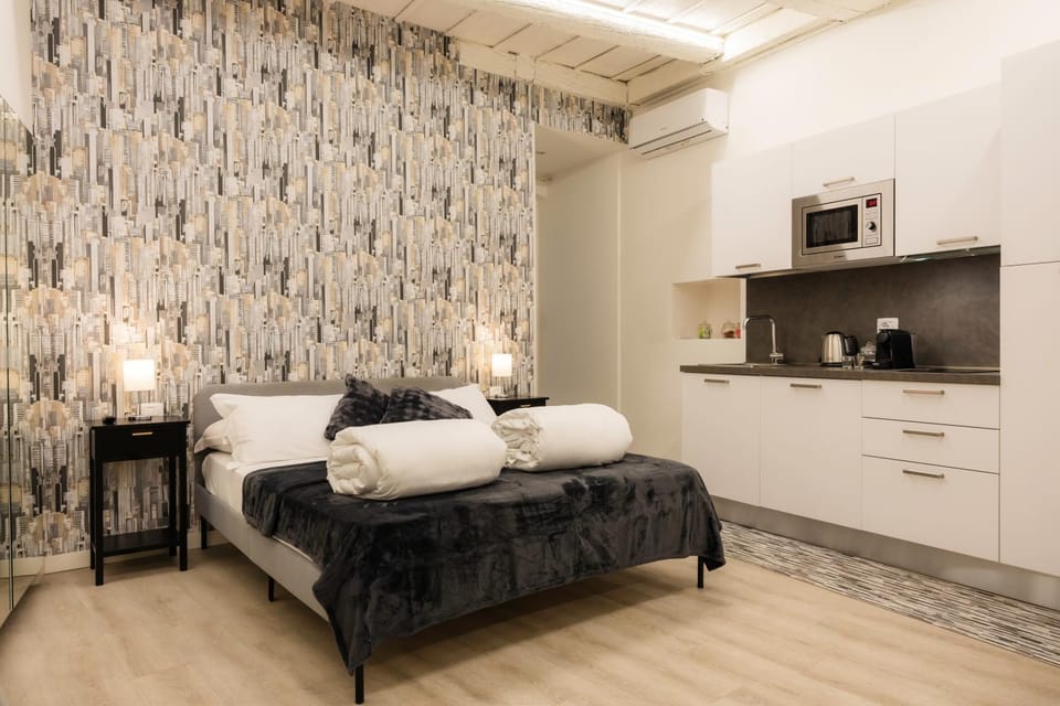 Bed, Kitchen or kitchenette, Living room, Photo of the whole room, Bedroom, air conditioner