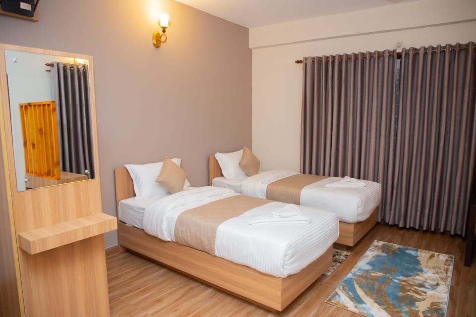 Bed, wardrobe