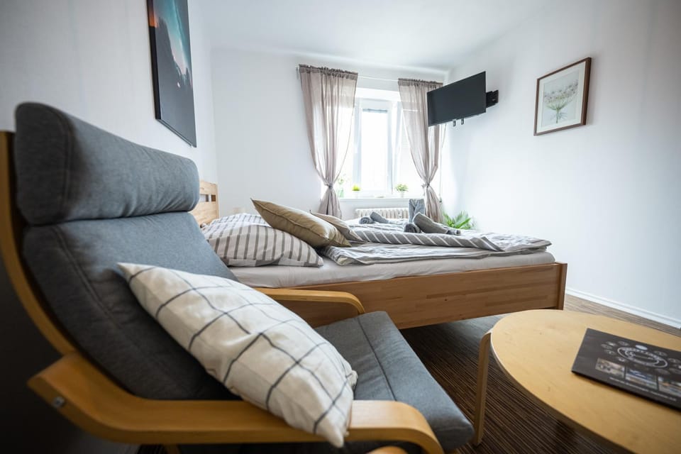 Bed, TV and multimedia, Seating area, Bedroom