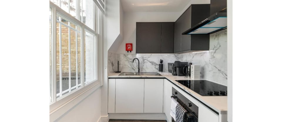 Kitchen or kitchenette, stove